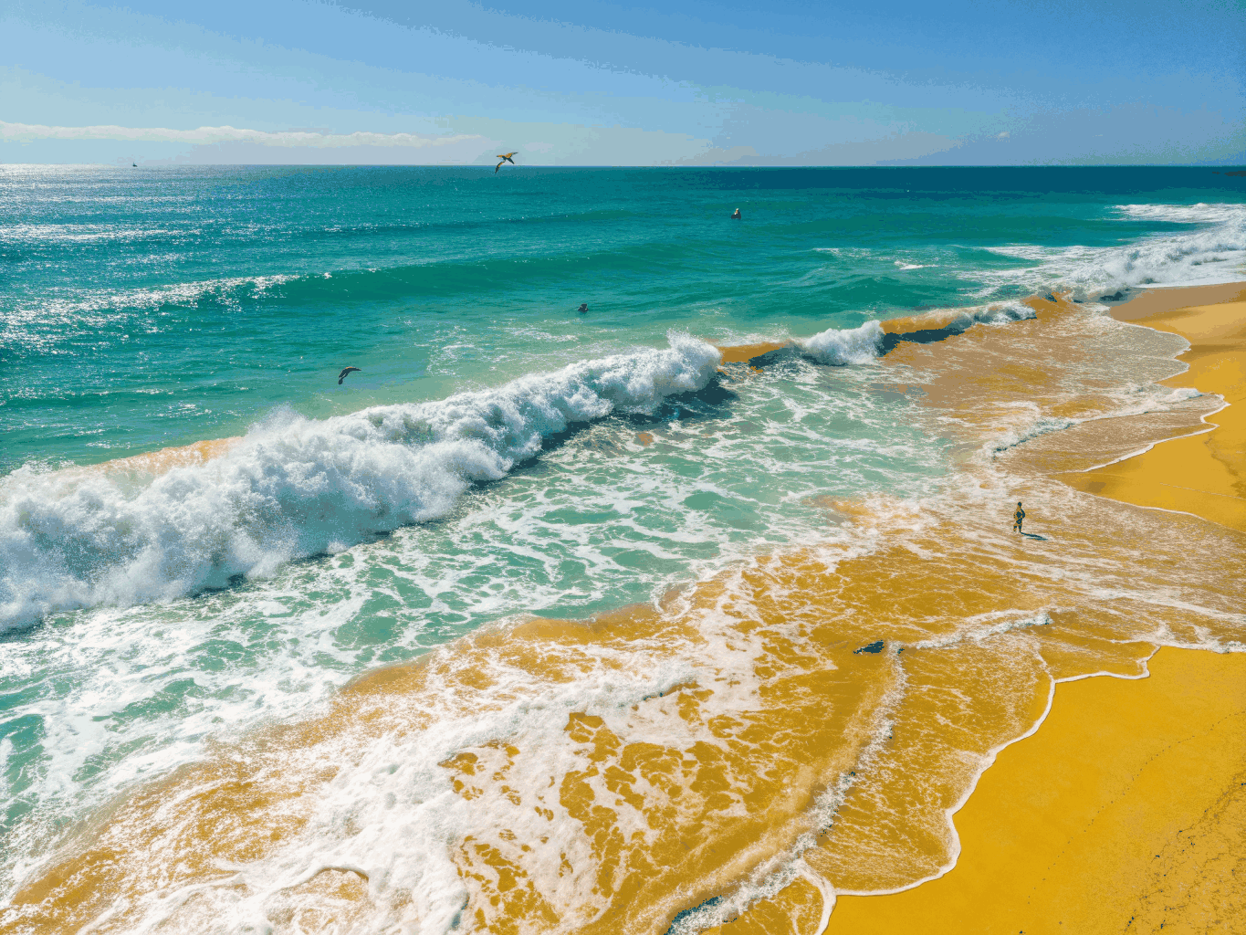 Sunny turquoise ocean waves along the Oahu coastline